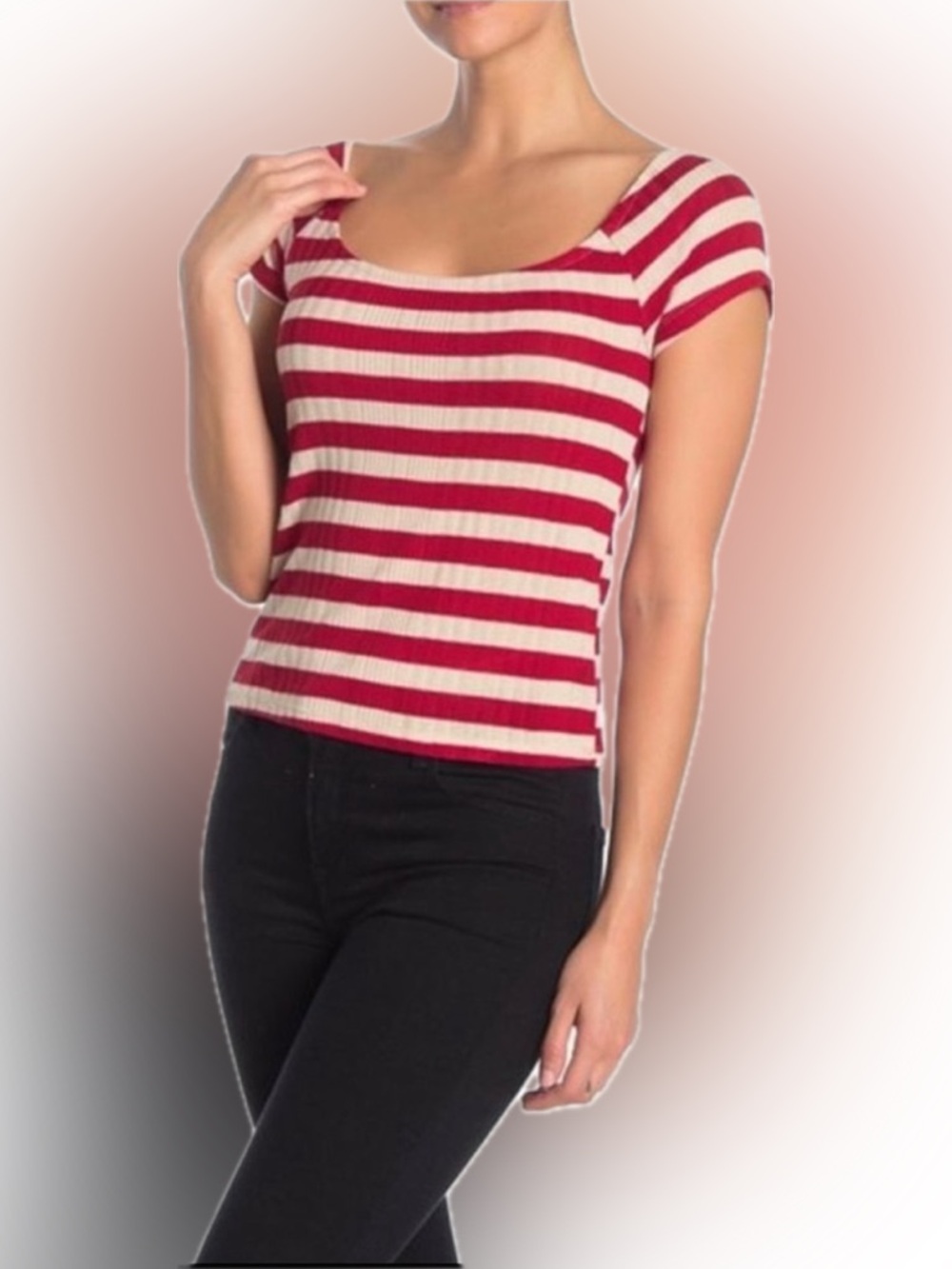 PST | Red White Stripe | Knit Rib | Scoop Neck | S